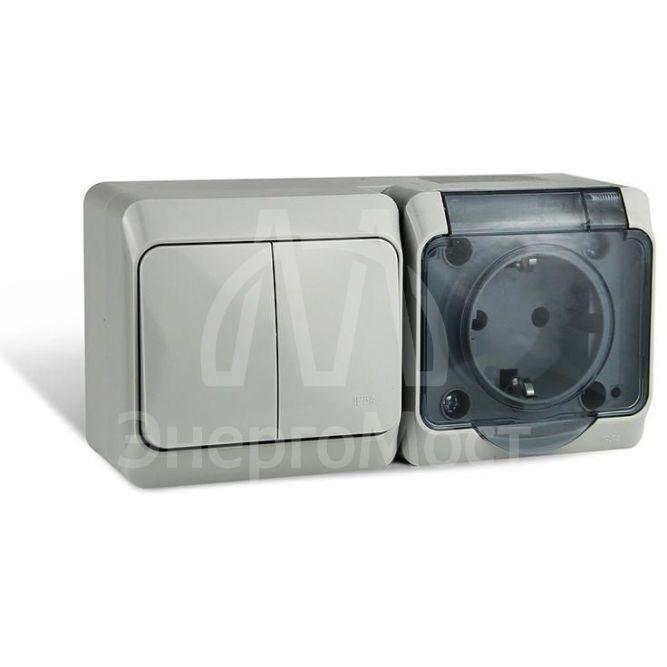 Блок ОП Nix (розетка 16А 250В с заземл. + 2-кл. выкл. 10А) IP54 сер. TOKOV ELECTRIC TKE-NX-V2RZ-C06T-IP54