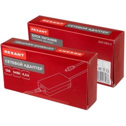 Источник питания 110-220В AC/12В DC 4.5А 50Вт с DC разъемом подключения 5.5х2.1 без влагозащ. IP23 Rexant 200-050-3