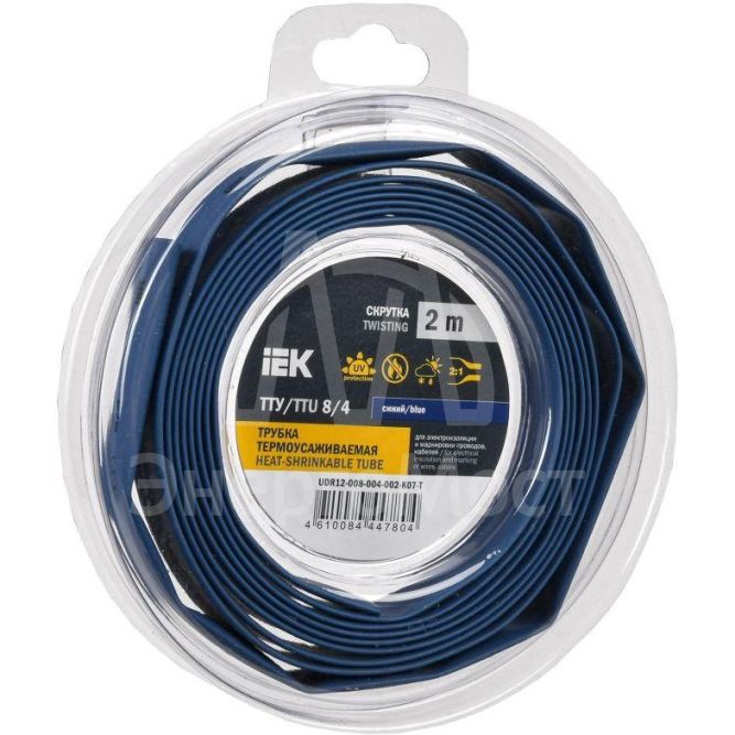 Трубка термоусадочная ТТУ нг-LS 8/4 син. (уп.2м) IEK UDR12-008-004-002-K07-T