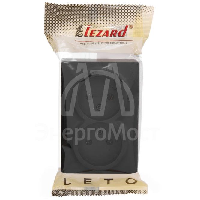 Розетка 2-мест. без заземл. LETO закрытый корпус ПБТ черн. бархат LEZARD 752-4200-128B