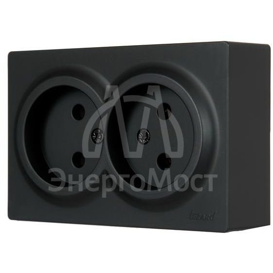 Розетка 2-мест. без заземл. LETO закрытый корпус ПБТ черн. бархат LEZARD 752-4200-128B