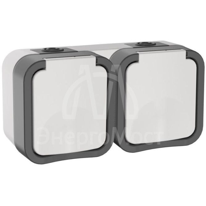 Розетка 2-м ОП TORS 16А IP55 TS222 горизонт. с заземл. с крышкой бел. IEK TS-R26-16-55-G-K41