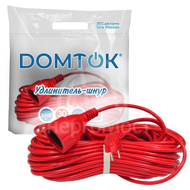 Удлинитель-шнур 1х30м с заземл. 16А IP20 3.5кВт ПВС 3х1.5 DOMTOK 2498