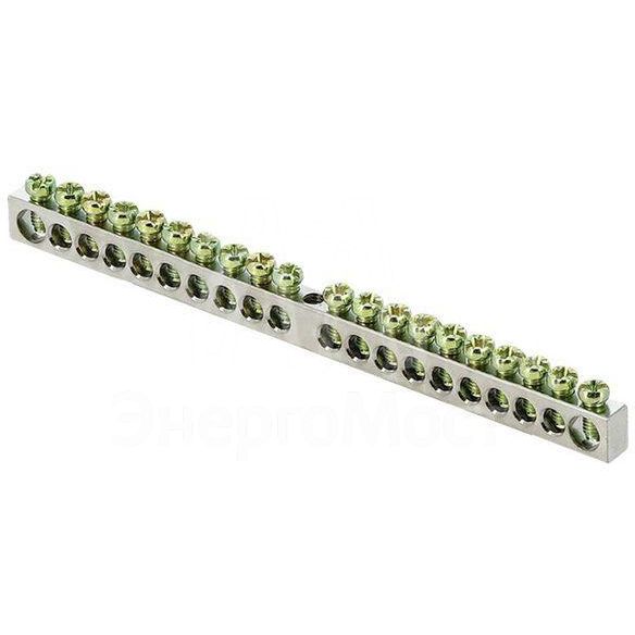 Шина PEN &amp;quot;ноль-земля&amp;quot; 6х9 20 отв. никель крепеж по центру PROxima EKF sn1-63-20