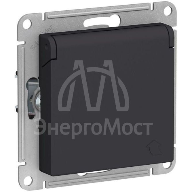Механизм розетки 1-м СП AtlasDesign 16А IP20 с заземл. защ. шторки с крышкой карбон SchE ATN001046