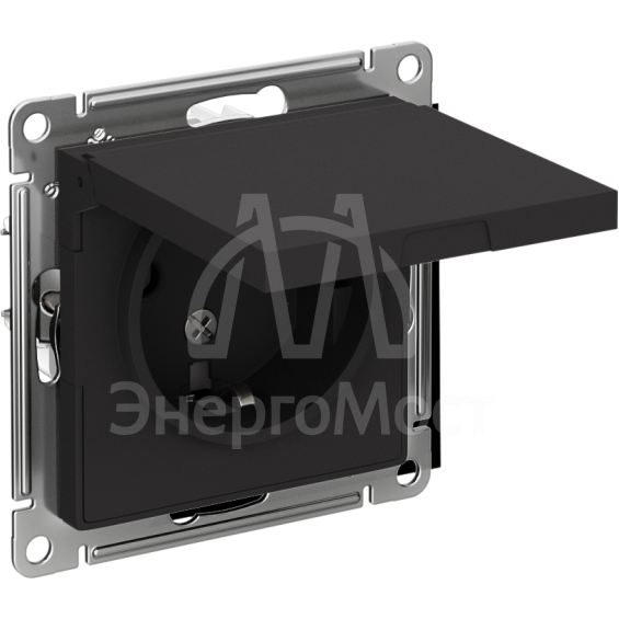 Механизм розетки 1-м СП AtlasDesign 16А IP20 с заземл. защ. шторки с крышкой карбон SchE ATN001046