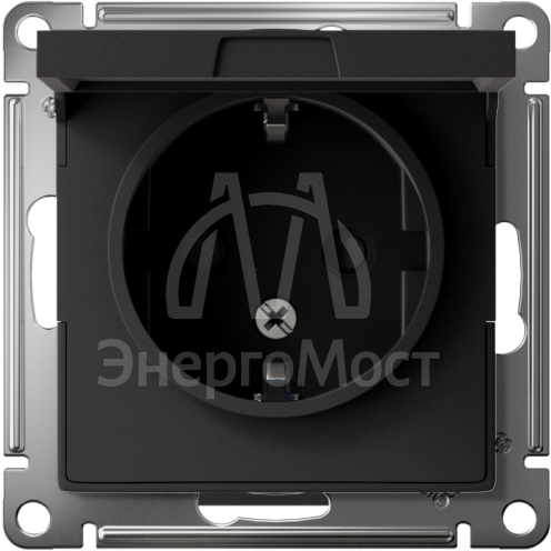 Механизм розетки 1-м СП AtlasDesign 16А IP20 с заземл. защ. шторки с крышкой карбон SchE ATN001046