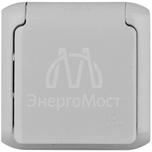 Розетка 1-м ОП Quteo 16А с защ. крышкой защ. шторки с заземл. IP44 сер. Leg 782351