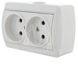 Розетка 2-м ОП Ната 16А IP20 без заземл. керам. бел. LEZARD 710-0200-128