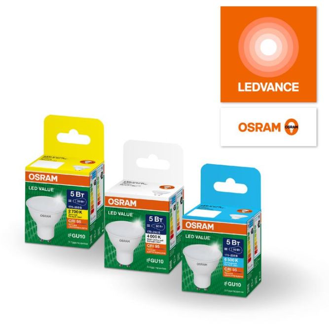 Лампа светодиодная LED G4 Value LVPAR1650 5W/965 CRI95 5Вт 6500К 500лм рефлектор матов. GU10 170-250В OSRAM 4058075581395