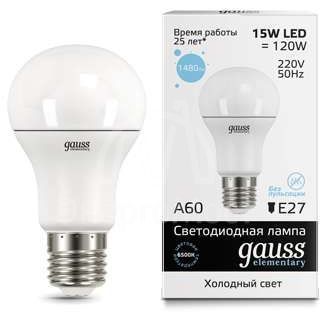 Лампа светодиодная Elementary A60 15Вт E27 6500К Gauss 23235