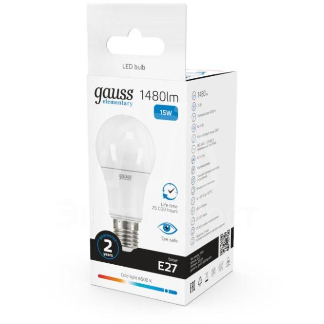 Лампа светодиодная Elementary A60 15Вт E27 6500К Gauss 23235