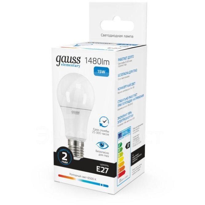 Лампа светодиодная Elementary A60 15Вт E27 6500К Gauss 23235