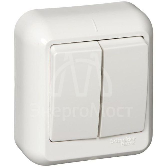 Выключатель 2-кл. ОП Прима 6А IP20 с монтаж. пластиной бел. (розн. упак.) SchE A56-029M-BI