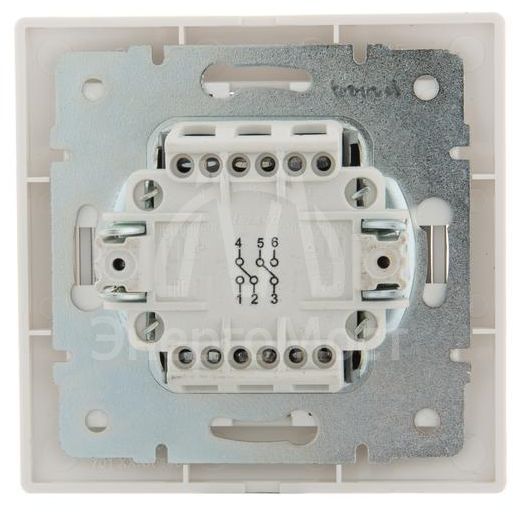 Выключатель проходной 2-кл. СП Мира 10А со вставкой жемчуж./бел. перламутр LEZARD 701-3030-106