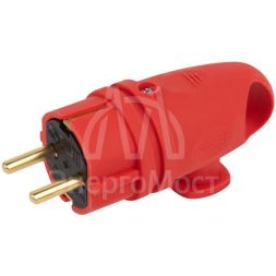 Вилка VX11-R-IP44 16А IP44 с кольцом угловая с заземл. каучук красн. ЭРА Б0055417