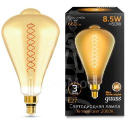 Лампа светодиодная филаментная Black Filament 8.5Вт ST164 золотая 2000К тепл. бел. E27 660лм GAUSS 157802105