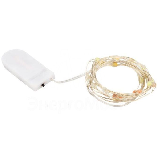 Гирлянда светодиодная &amp;quot;Роса&amp;quot; с крупными каплями 2м 20LED мультиколор 0.1Вт IP20 тонкий батарейный блок элементы питания 2хCR2032 (в компл.) Neon-Night 302-009