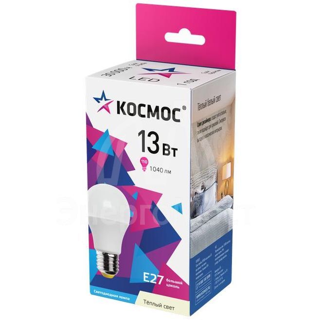 Лампа светодиодная А60 13Вт Е27 6500К 220В КОСМОС LkecLED13wA60E2765