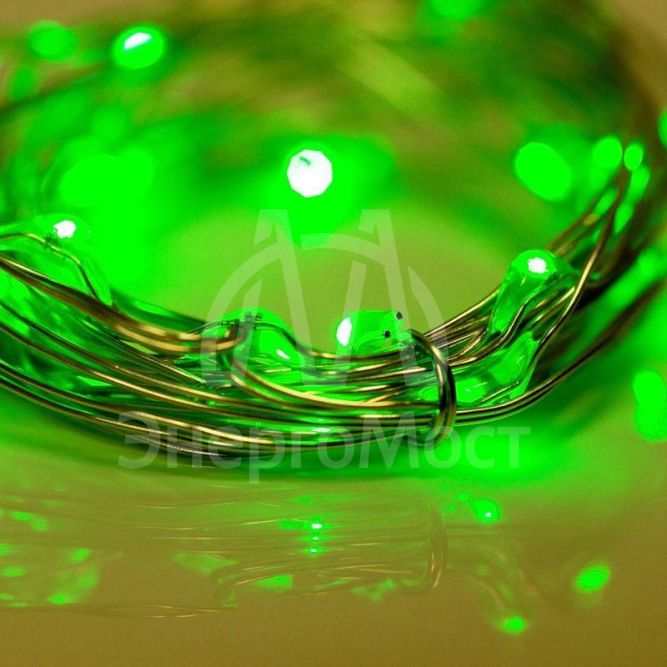 Гирлянда &amp;quot;Роса&amp;quot; (батарейки 3хААА в компл.) 2м 20LED зел. прозр. провод 2Вт 4.5В IP20 NEON-NIGHT 303-008