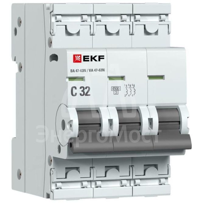 Выключатель автоматический модульный 3п 32А C 4.5кА ВА 47-63N PROxima EKF M634332C