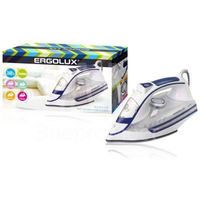Утюг паровой ELX-SI03-C35 электр. 2600Вт 220-240В керамика бел./син. Ergolux 13128