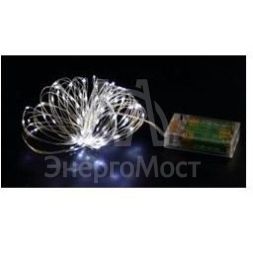 Гирлянда светодиодная &amp;quot;Серебряные нити&amp;quot; 1.5м 30LED в виде капель серебр. на батарейках 3хАА Космос KOCNL-EL114