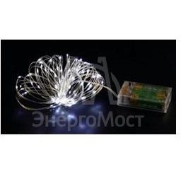 Гирлянда светодиодная &amp;quot;Серебряные нити&amp;quot; 1.5м 30LED в виде капель серебр. на батарейках 3хАА Космос KOCNL-EL114