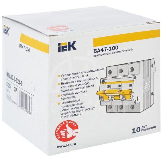 Выключатель автоматический модульный 3п C 25А 10кА ВА47-100 IEK MVA40-3-025-C