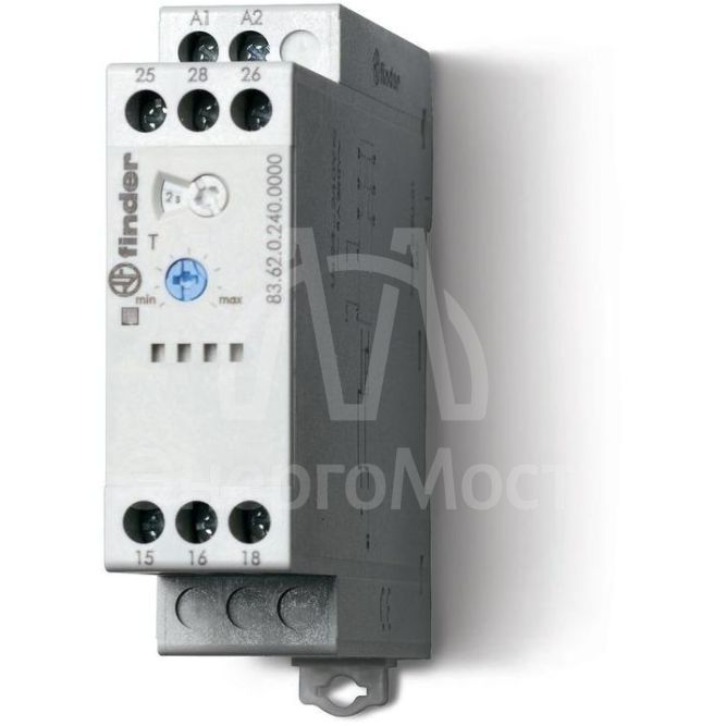 Таймер модульный 1-функциональный (BI) 24…240В AC/DC 2CO 8А 22.5мм регулировка времени 0.05с…180с IP20 FINDER 836202400000