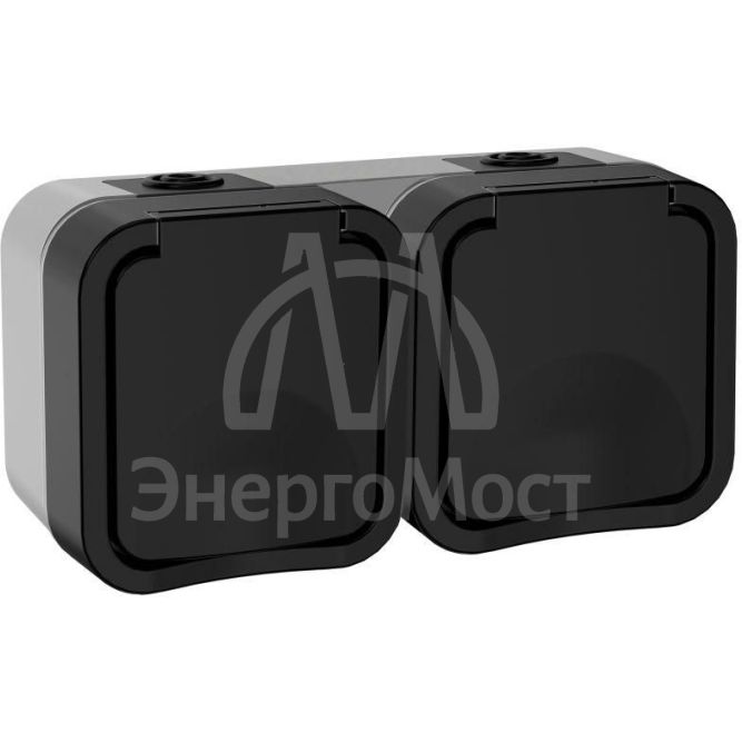 Розетка 2-м ОП TORS 16А IP55 TS122 горизонт. с заземл. с крышкой графит IEK TS-R26-16-55-G-K53