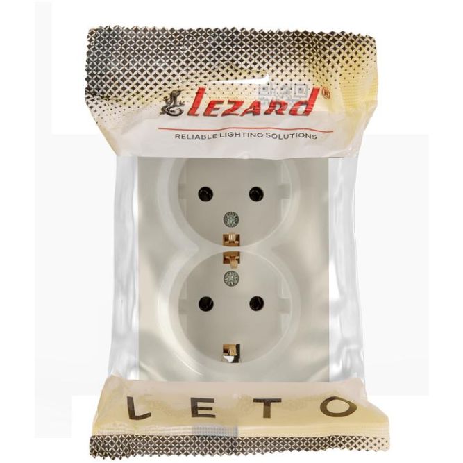 Розетка 2-м ОП LETO с заземл. закрытый корпус ПБТ крем LEZARD 752-0300-127B