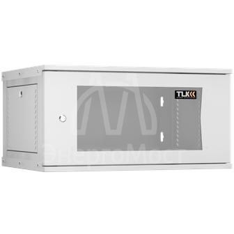 Шкаф настенный 19дюйм 6U стекл. дверь Ш600хВ303хГ450мм 1 пара монтаж. направляющих разборн. сер. TLK TWI-066045-R-G-GY