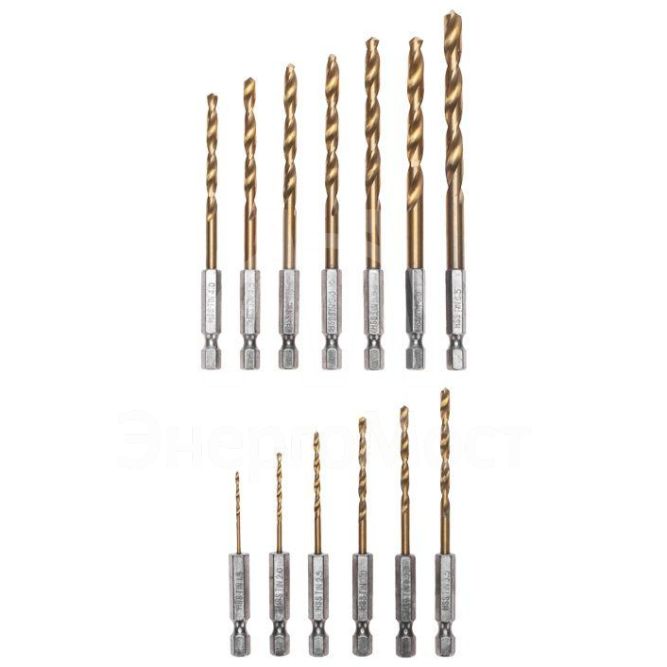 Набор сверл по металлу 1.5-6.5мм (через 0.5мм; 3.2мм; 4.8мм) HSS ТИТАН шестигранный хвостовик (уп.13шт) Kranz KR-91-0622