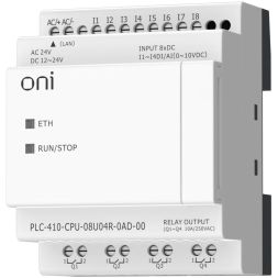 Модуль ЦПУ ПЛК 410 4 DI 4 UI (0-10 В/DI) 4 RO 12В-24В DC или 24В AC с Ethernet портом без экрана ONI PLC-410-CPU-08U04R-0AD-00