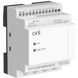 Модуль ЦПУ ПЛК 410 4 DI 4 UI (0-10 В/DI) 4 RO 12В-24В DC или 24В AC с Ethernet портом без экрана ONI PLC-410-CPU-08U04R-0AD-00