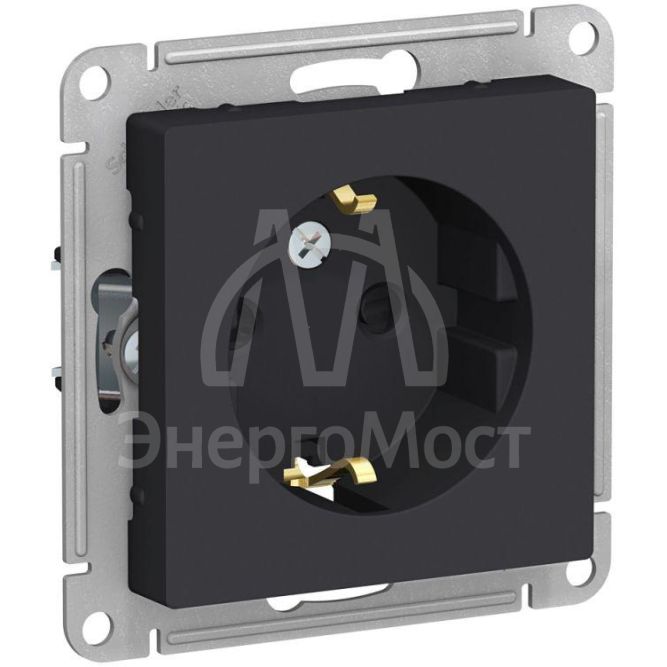 Механизм розетки 1-м СП AtlasDesign 16А с заземл. защ. шторки карбон SchE ATN001045