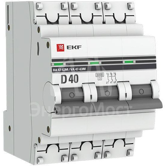 Выключатель автоматический модульный 3п D 40А 6кА ВА 47-63M с одним магнит. расцеп. EKF mcb4763m-6-3-40D-pro