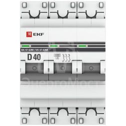 Выключатель автоматический модульный 3п D 40А 6кА ВА 47-63M с одним магнит. расцеп. EKF mcb4763m-6-3-40D-pro