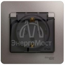 Розетка 1-м СП Glossa 16А IP44 250В с защ. крышкой защ. шторки с заземл. в сборе платина SchE GSL001248