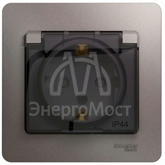 Розетка 1-м СП Glossa 16А IP44 250В с защ. крышкой защ. шторки с заземл. в сборе платина SchE GSL001248