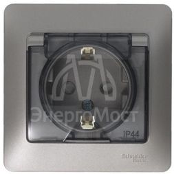 Розетка 1-м СП Glossa 16А IP44 250В с защ. крышкой защ. шторки с заземл. в сборе платина SchE GSL001248