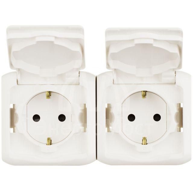 Розетка 2-м ОП Quteo 16А с защ. крышкой защ. шторки с заземл. IP44 бел. Leg 782323