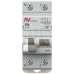 Выключатель автоматический дифференциального тока 2п (1P+N) C 16А 10мА тип A 6кА DVA-6 AVERES EKF rcbo6-1pn-16C-10-a-av