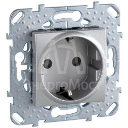 Механизм розетки 1-м СП Unica Top защ. шторки с заземл. алюм. SchE MGU5.037.30ZD