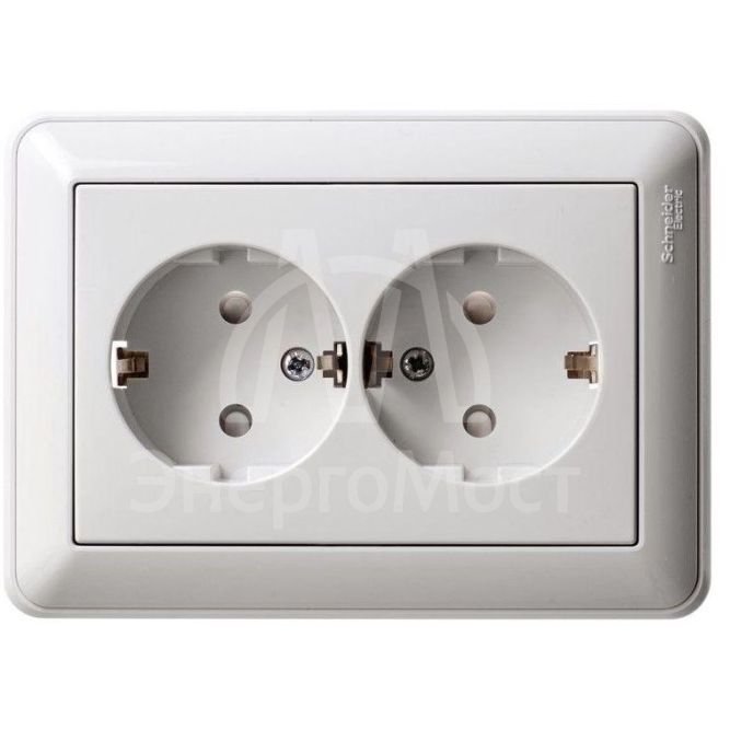 Розетка 2-м СП W59 защ. шторки с заземл. бел. SchE RS16-255-18 (РС16-255-18)
