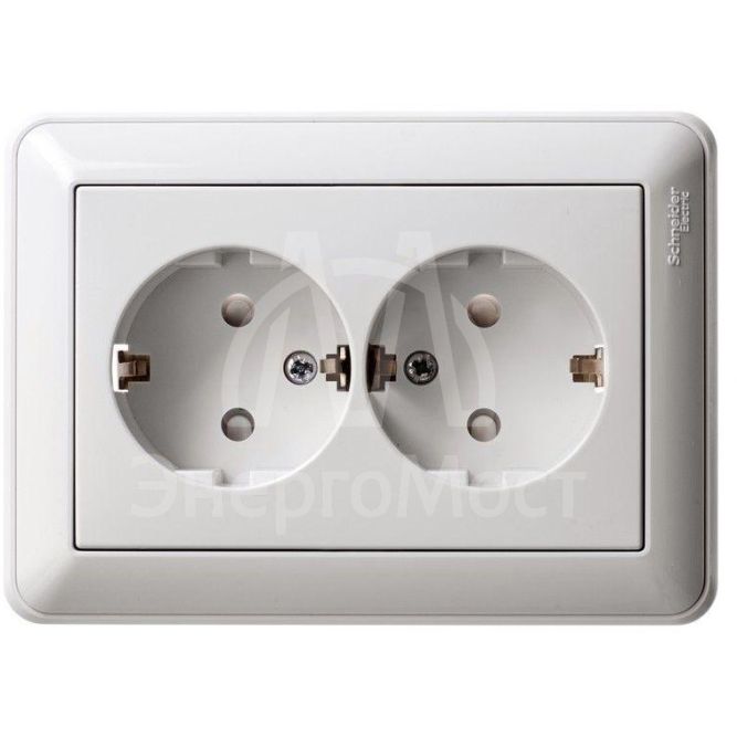Розетка 2-м СП W59 защ. шторки с заземл. бел. SchE RS16-255-18 (РС16-255-18)