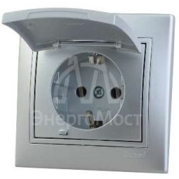 Розетка 1-м СП Мира с защ. крышкой керам. с заземл. метал. сер. LEZARD 701-1010-123