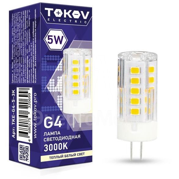 Лампа светодиодная 5Вт Capsule 3000К G4 220-240В TOKOV ELECTRIC TKE-G4-5-3K