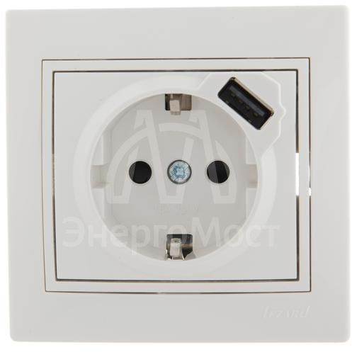 Розетка 1-м СП Мира 16А с з/к + USB разъем бел. LEZARD 701-0202-181